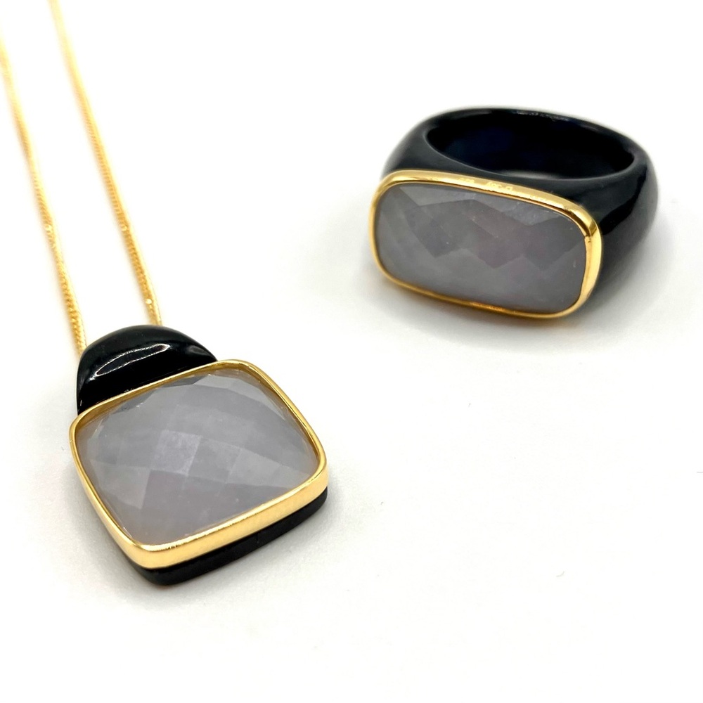Natural & Black Jade in vermeil set